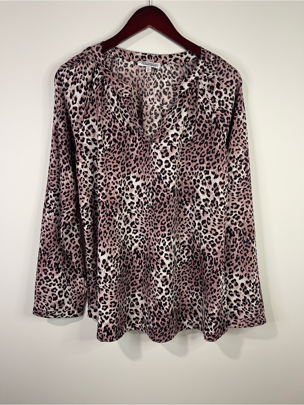 new directions Pink Leopard Print V-Neck blouse